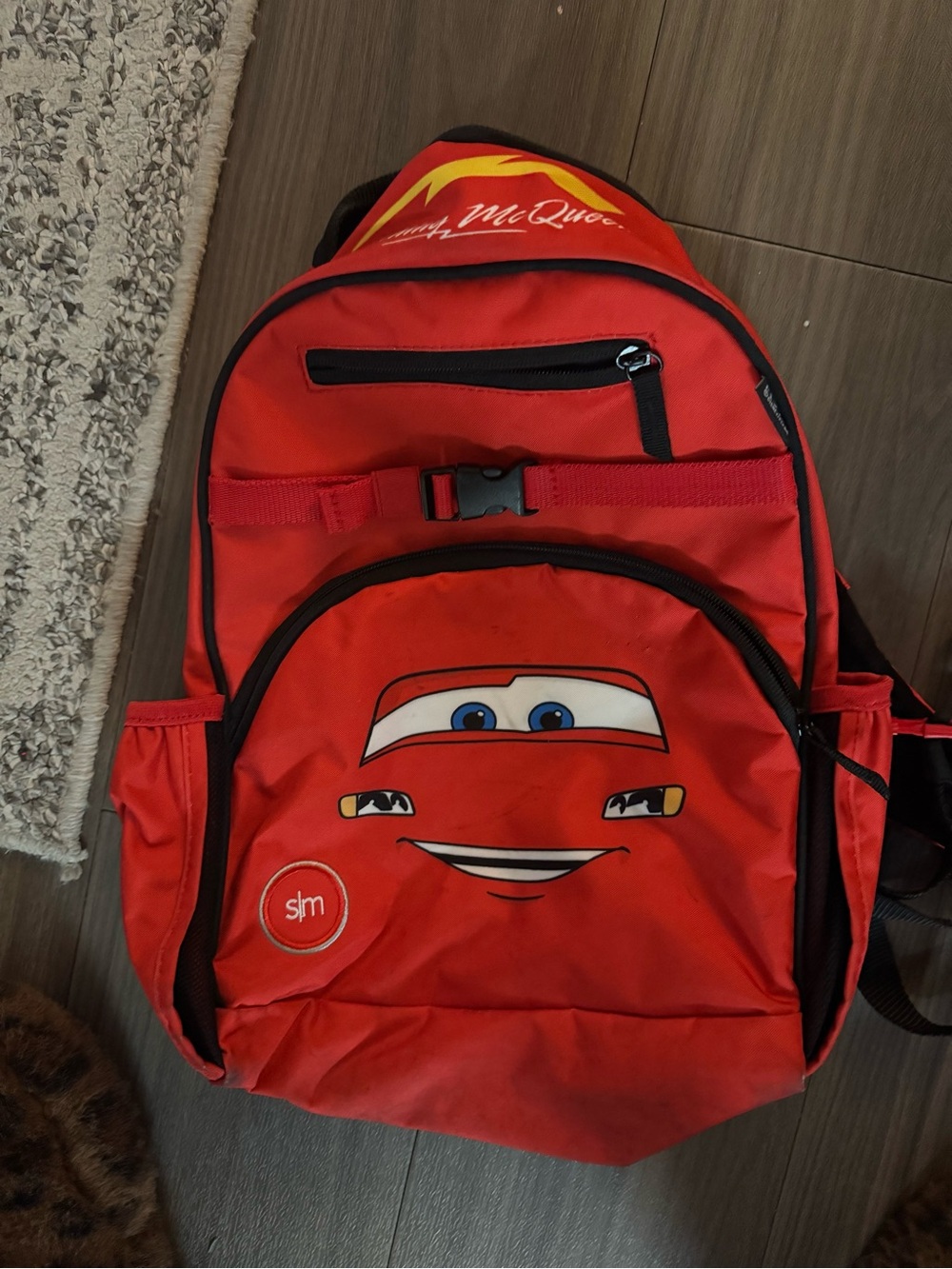 Red Kids Backpack featuring Lightning McQueen Character - Picture 2 of 4